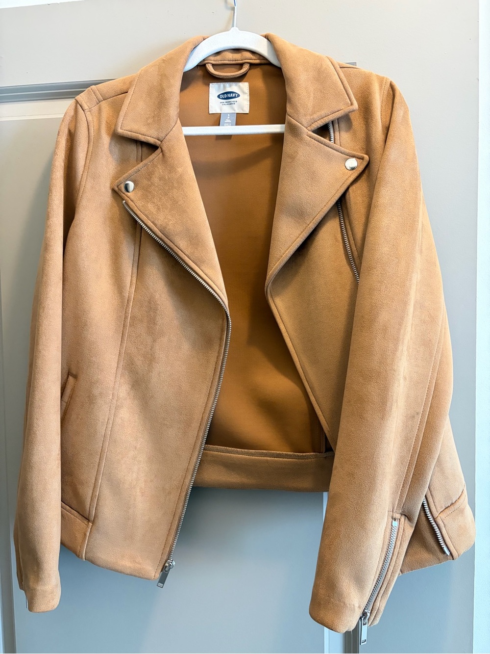 Old Navy Tan Faux Suede Moto Jacket